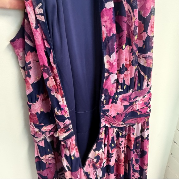 London Times Womens London Times Mesh Halter Maxi Dress with Ruched Waistband - Picture 13 of 15